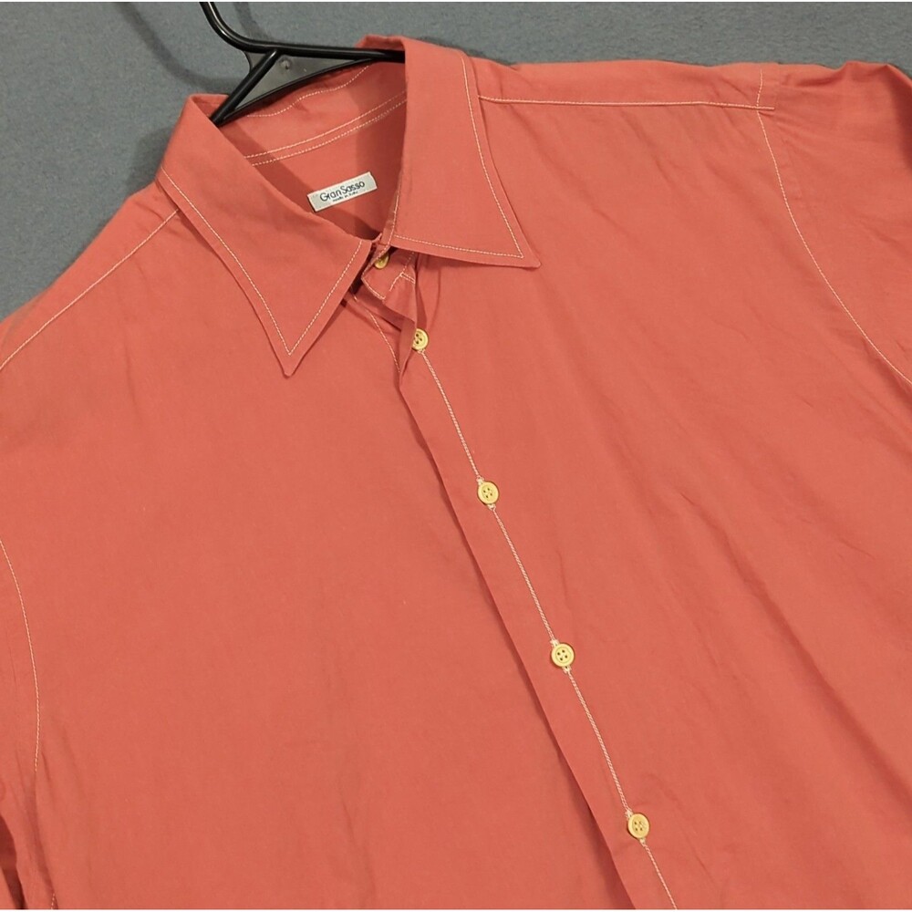 Gran Sasso Shirt Men's XL Red Cotton Long Sleeve Button Up Made In Italy